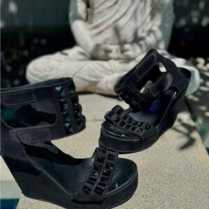 Pedro Garcia Sexy Black Wedge Sandals